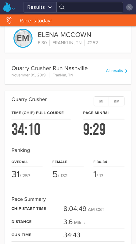 Nashville Quarry Crusher Single 3.6 Mile Run by Elena McCown, LLC a health coach in Franklin, TN
