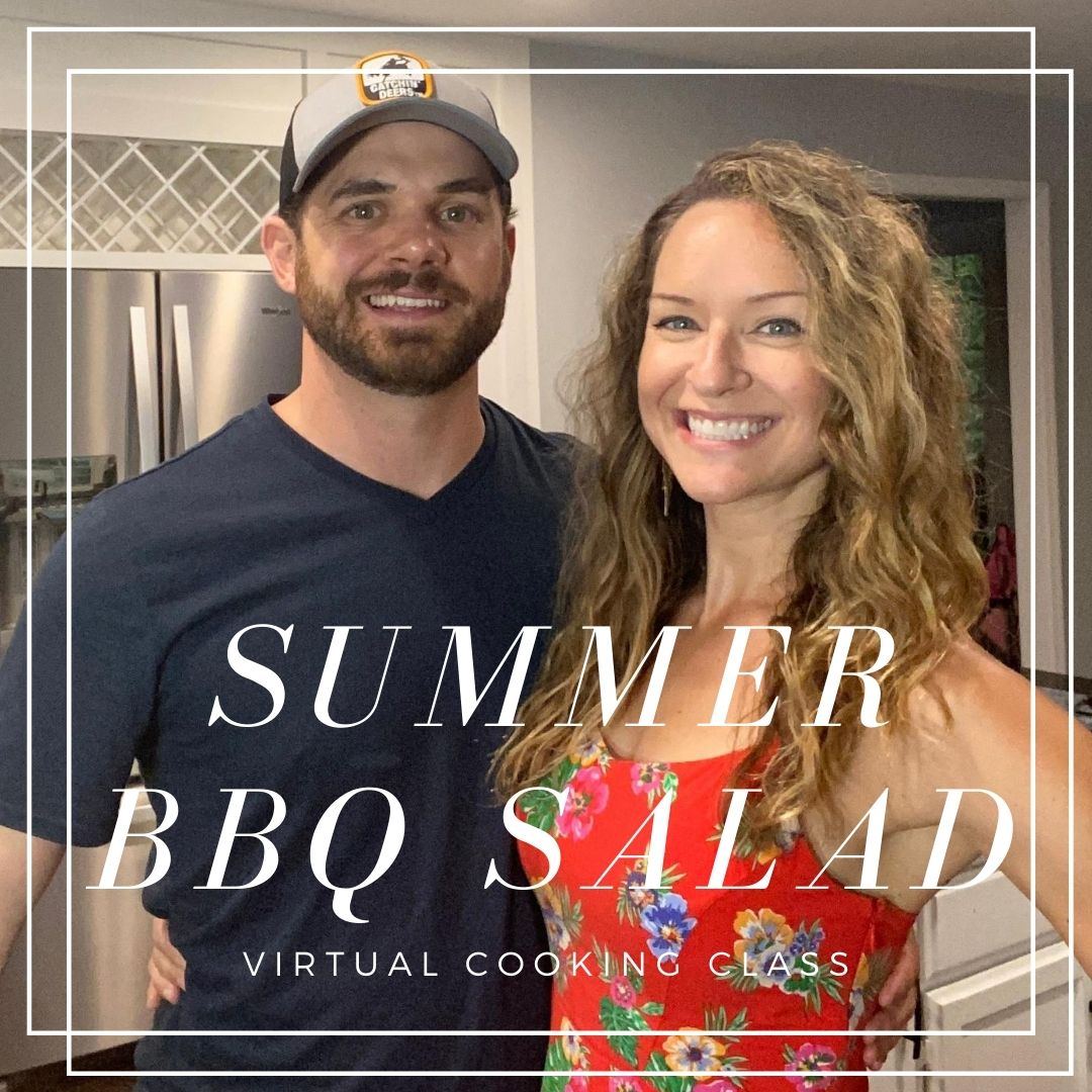 Summer BBQ Salad Virtual Cooking Class: make a chopped bbq ranch chicken salad with skillet cornbread and a peach shrub all gluten-free and dairy-free with Elena McCown, LLC a health coach in Franklin, TN