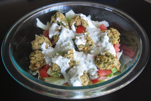 Spinach Falafel Salad with Tzatziki